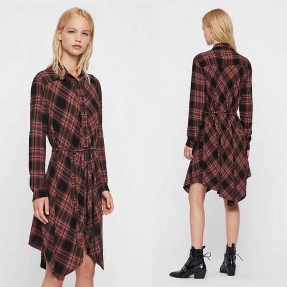 All Saints Dresses & Skirts - All Saints Plaid Button-Up Dress with Sash